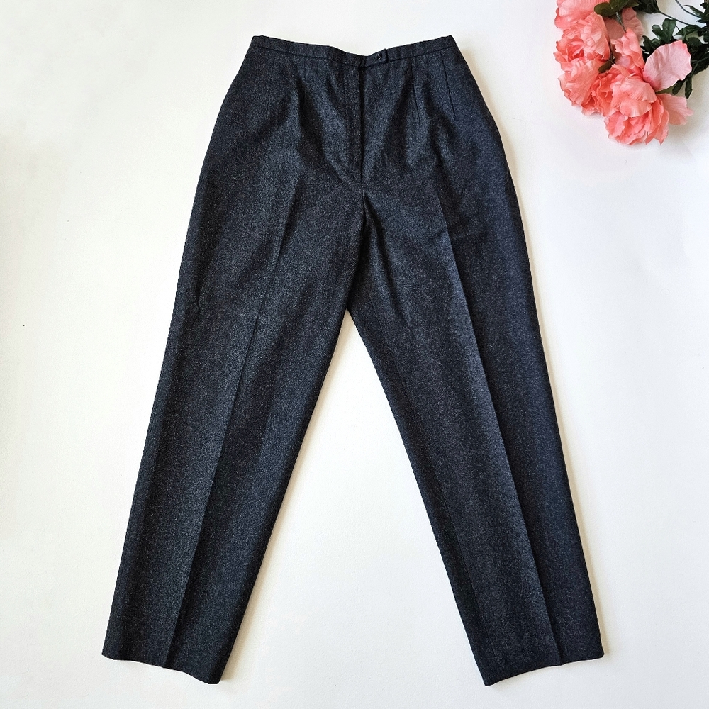 Harvé Benard Wool Blend Gray High Rise Pleated Dress Pants Women 12 Ukraine Made